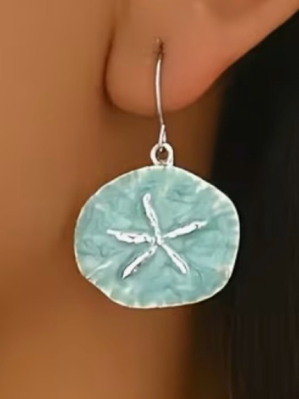🩵 Stunning Silver Sand Dollar Drop Earrings in Seafoam & Silver 🩵